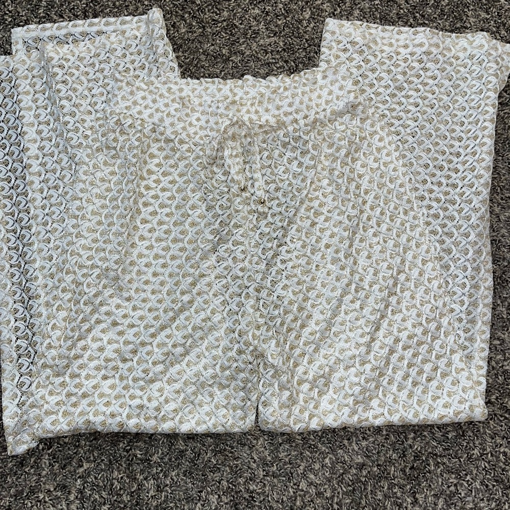 White and Gold Patterned Pants Swim Suit Pants Covers